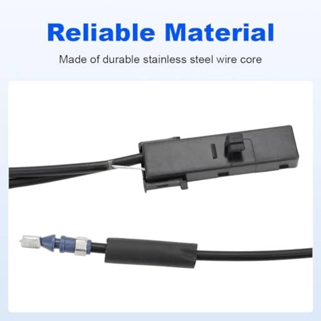 Hood release cable replacement with durable black housing and two blue wire couplers.