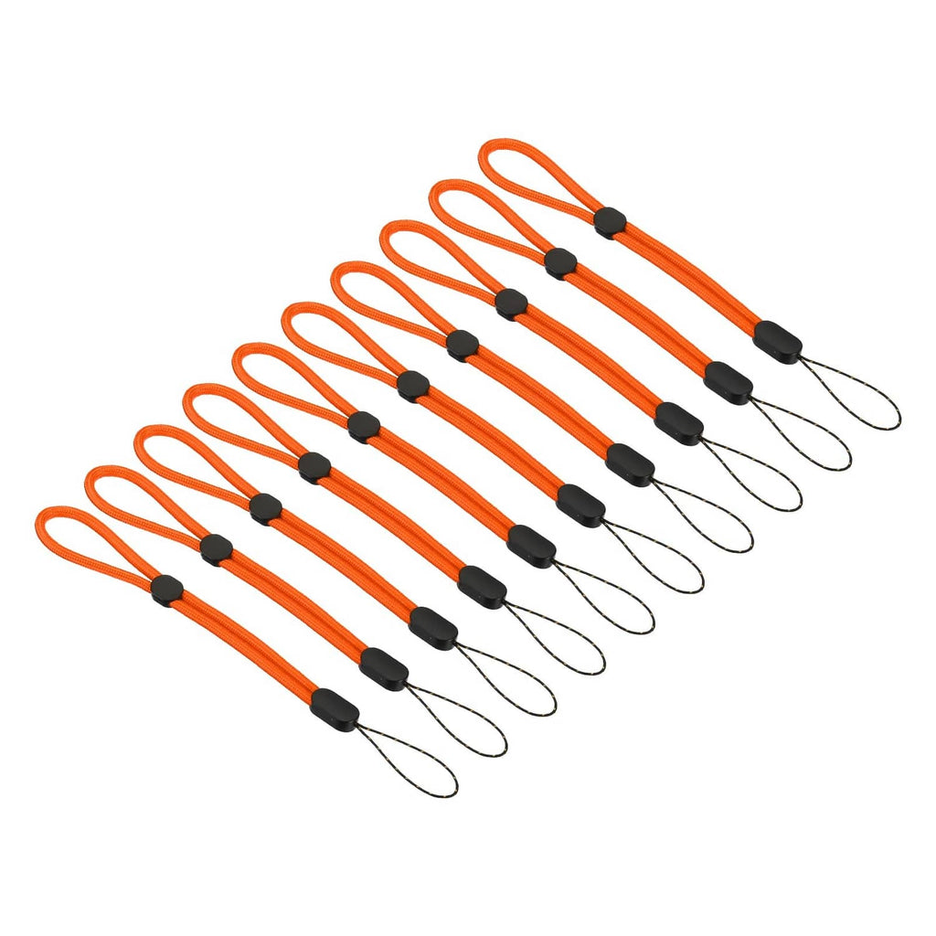 Orange hand wrist strap lanyards with black end caps and metal keyring loops