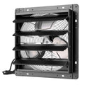 14-inch wall-mounted exhaust fan with automatic louvers and black metal housing