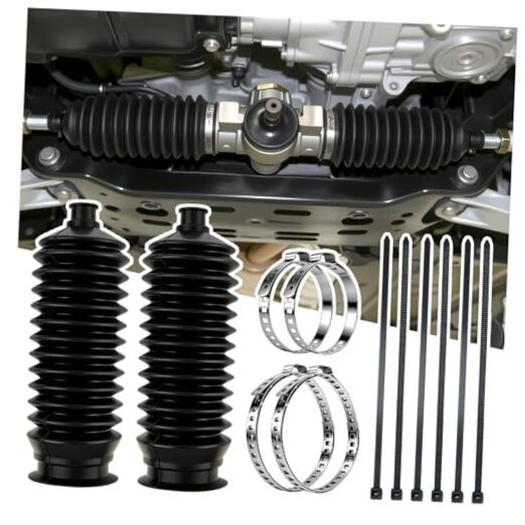 2-piece black ribbed inner tie rod boot kit with clamps and stainless retaining bands