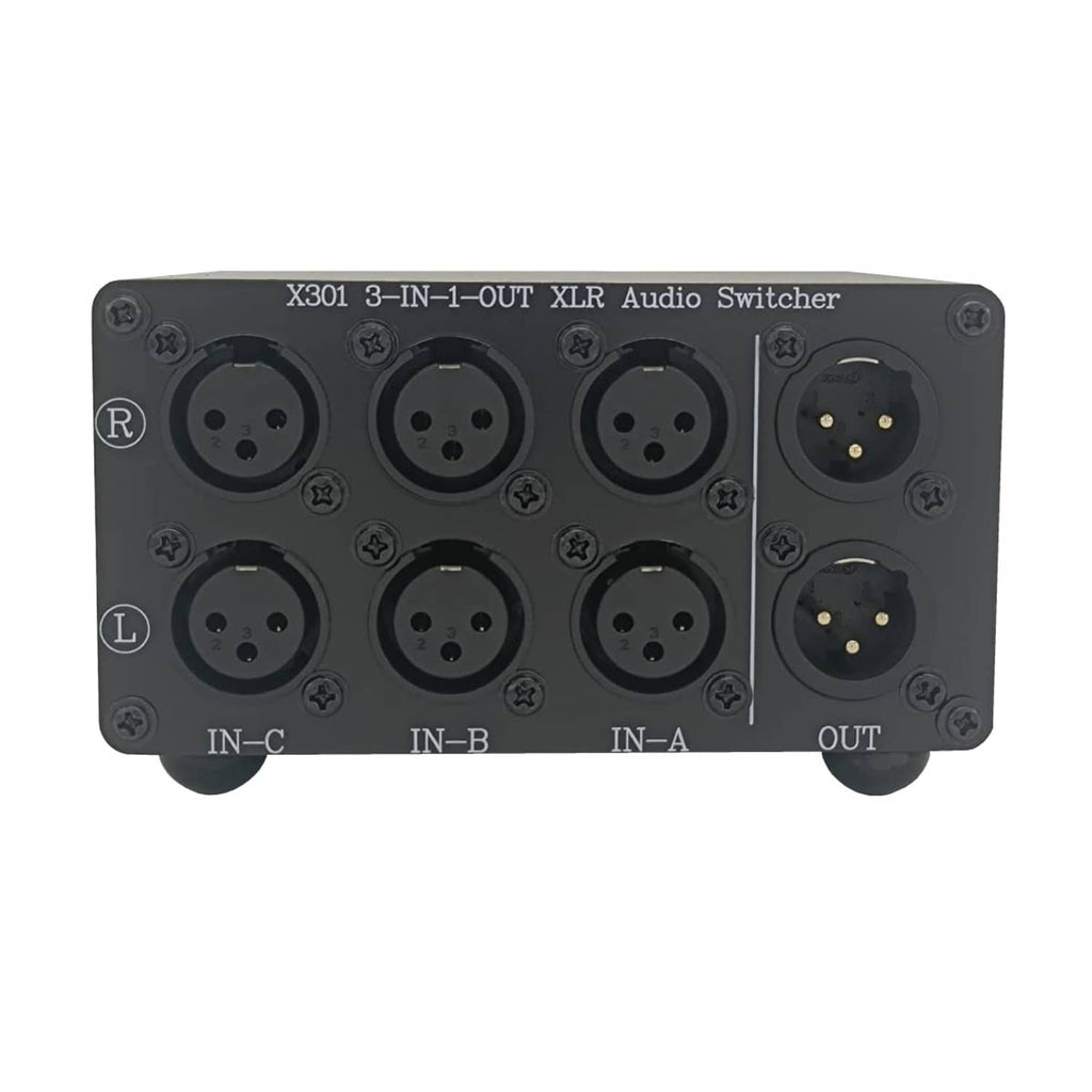SOLUPEAK XLR audio switch box front panel with IN-A, IN-B, IN-C inputs and OUT