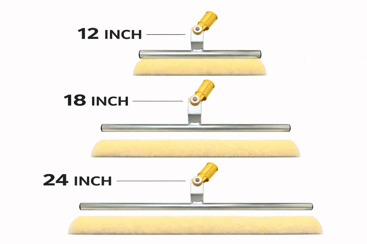Roller applicators shown in 12, 18, and 24 inch sizes with yellow covers