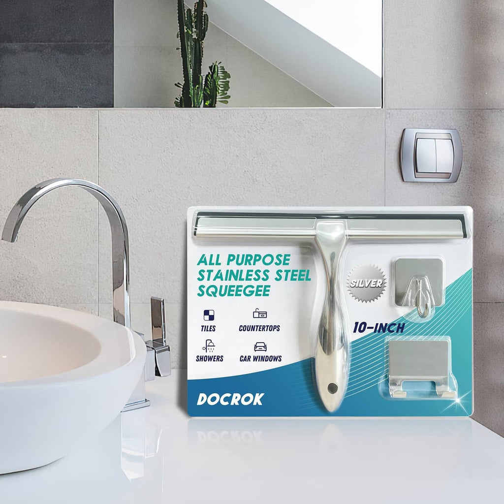 DOCROK stainless steel squeegee kit in retail box labeled 10-inch blade.