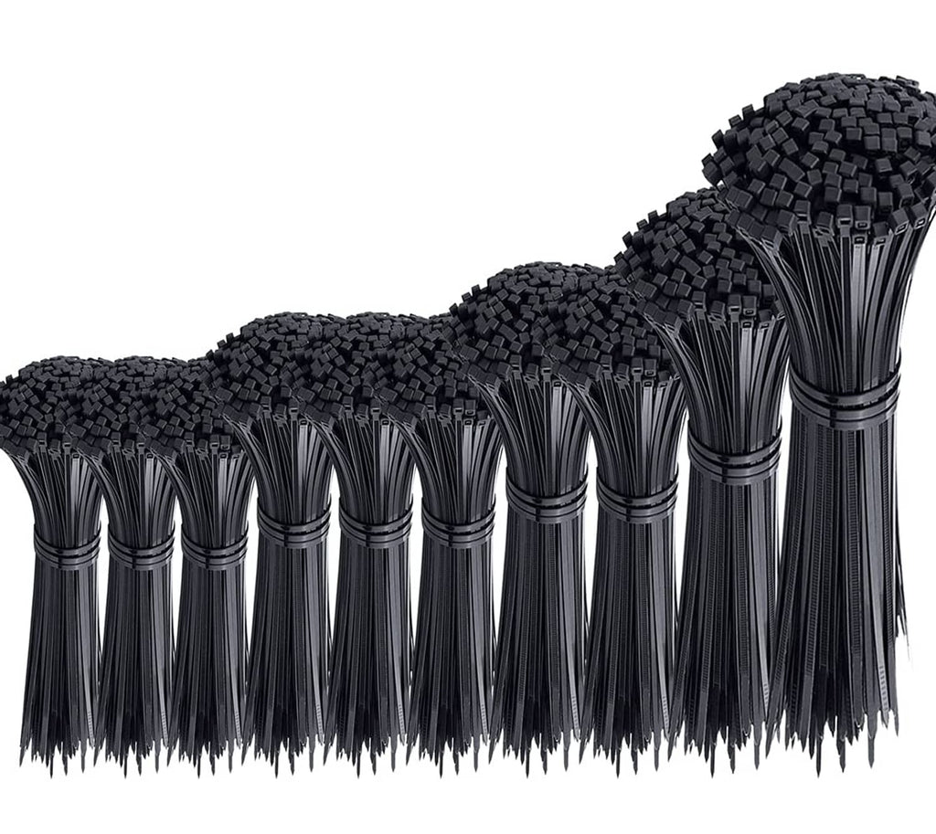 Black cable zip ties bundle with rectangular locking heads