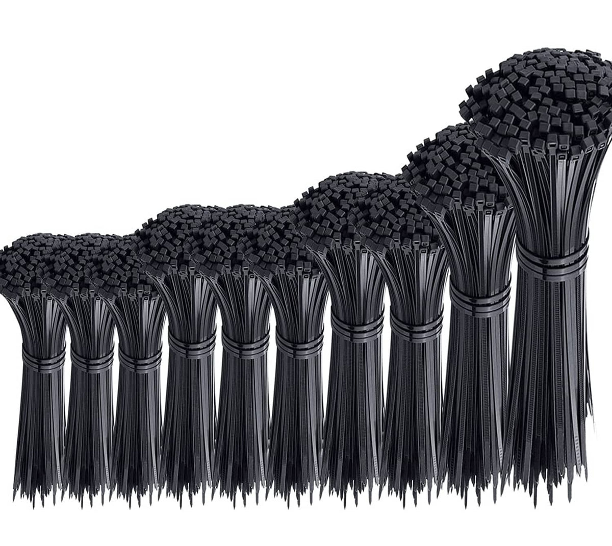 Black cable zip ties bundle with rectangular locking heads