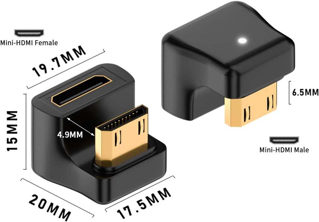 Black mini HDMI U-shape adapter with gold male and female connector faces