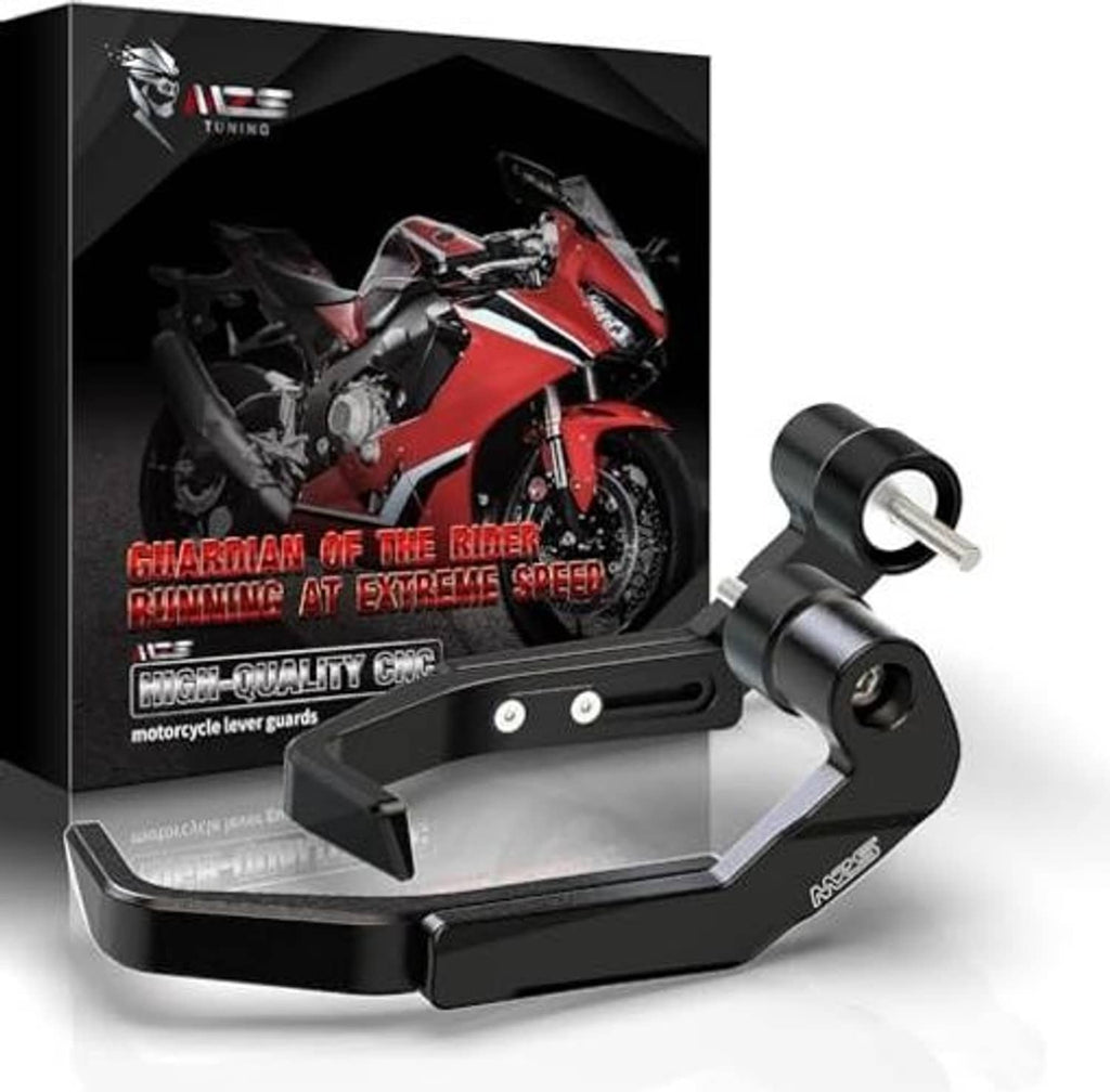 Motorcycle lever guards, black CNC metal guards with mounting bolts and bar-end spacer