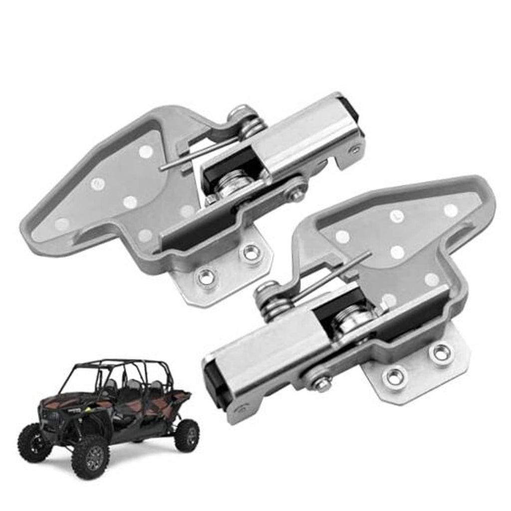 Pair of gray door lock latch assemblies with spring hardware and mounting plates