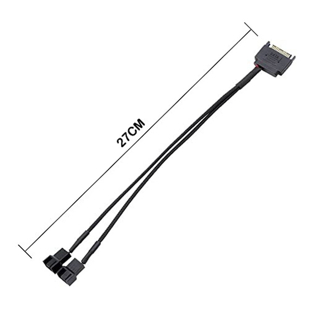 SATA fan adapter cable, braided black lead with 27cm length marking
