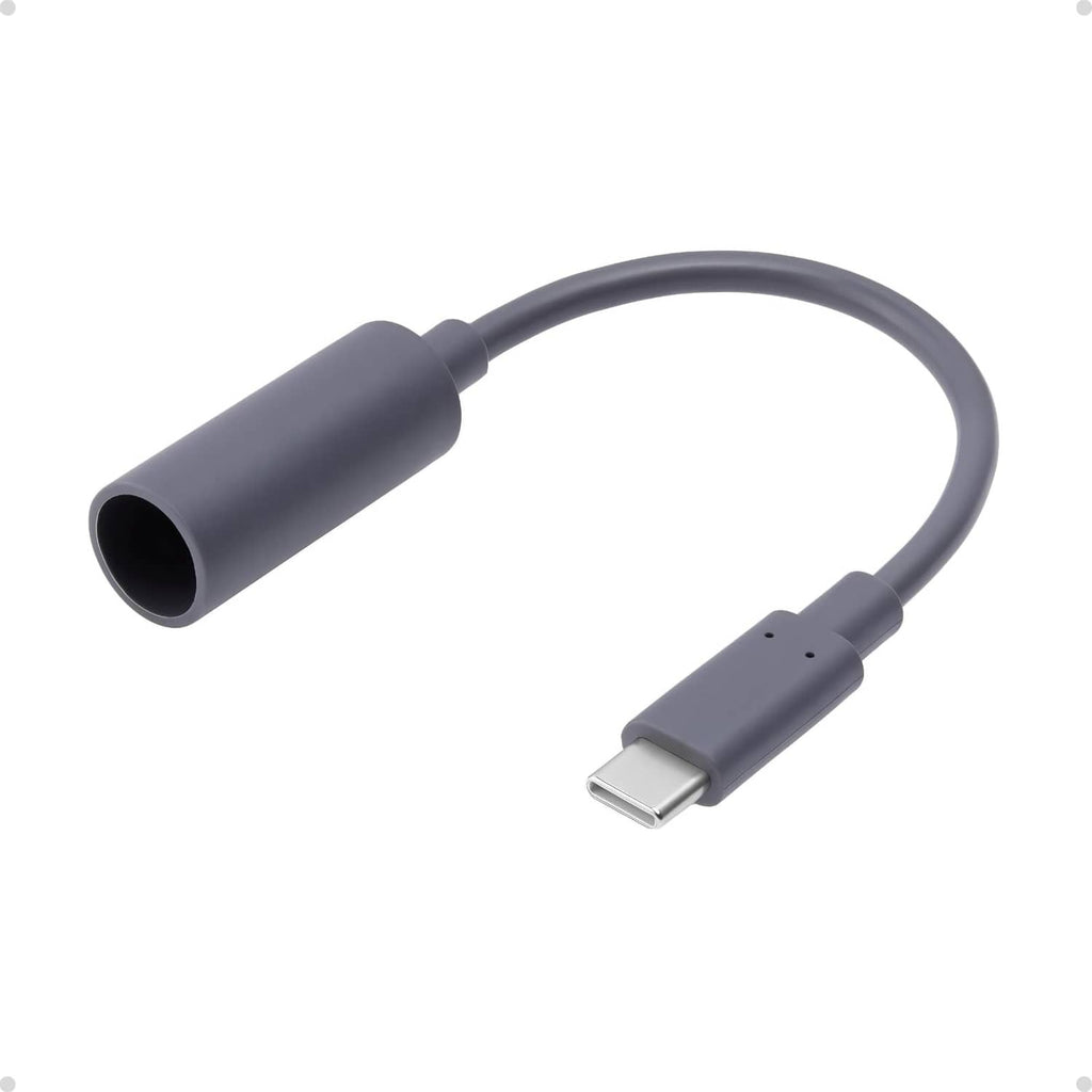 Grey waterproof DC-to-USB-C adapter cable with DC barrel plug and USB-C male connector