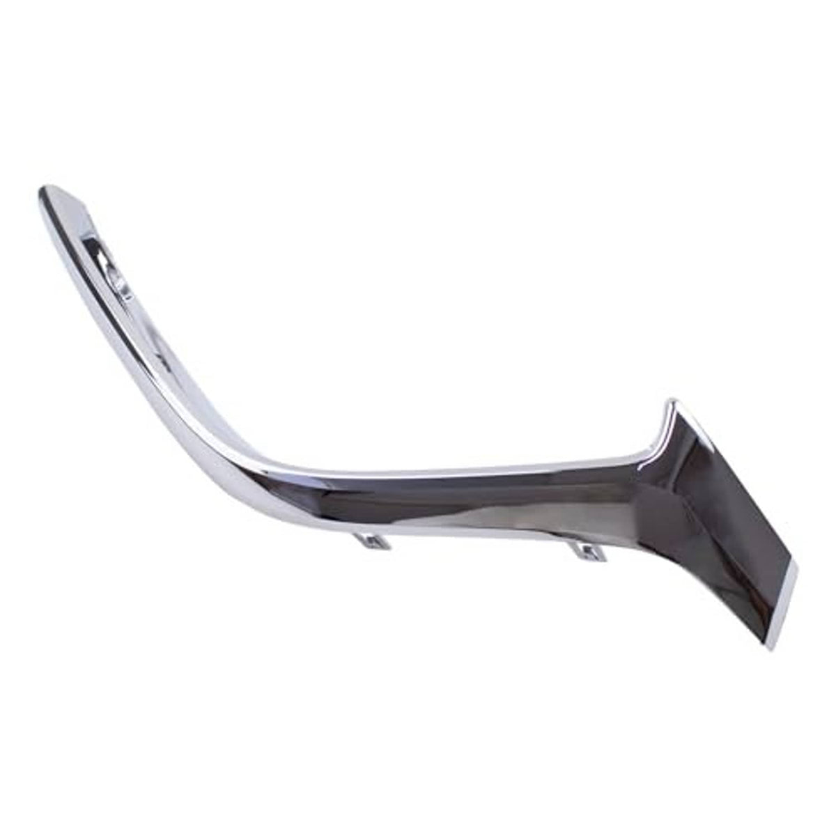 Chrome bumper grille lower corner trim piece with mounting bracket detail