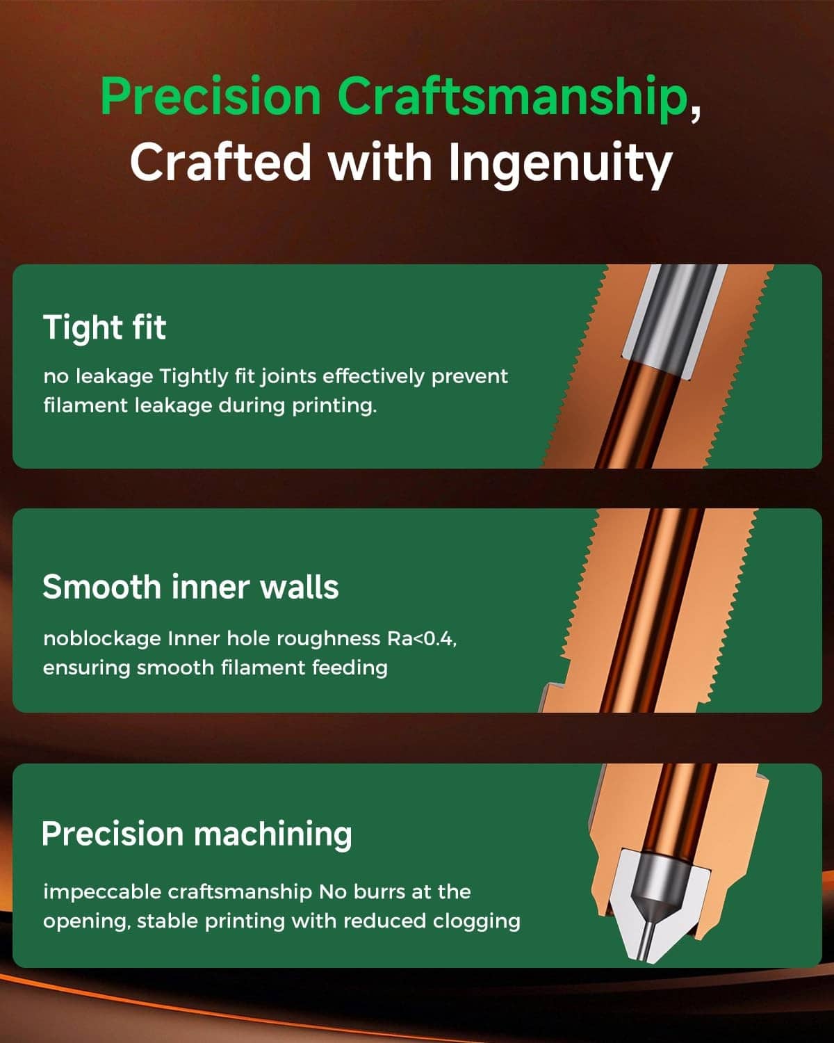 Precision-machined hotend parts with tight-fit channels for smooth filament feeding