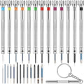 Micro precision jeweler screwdriver set, silver shafts with colored grips and keychain ring