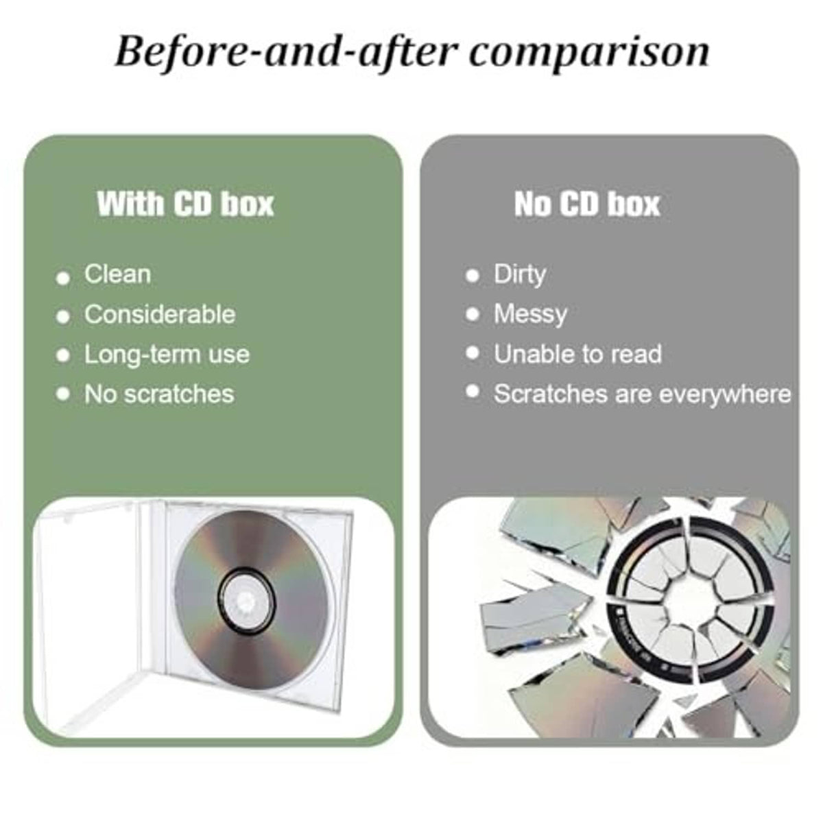 Clear single CD jewel case with inserted rainbow disc, white plastic frame