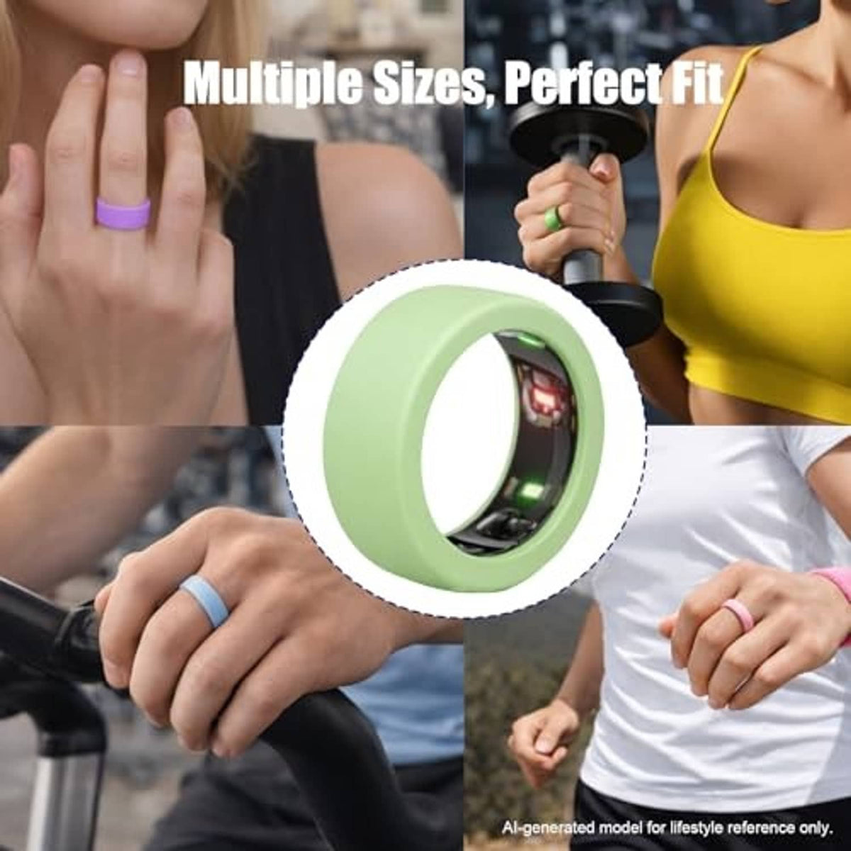 Light green silicone ring cover sleeve for a snug fit across multiple ring sizes
