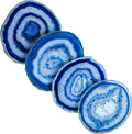 Set of 4 blue agate geode coasters, polished round slices with layered swirls