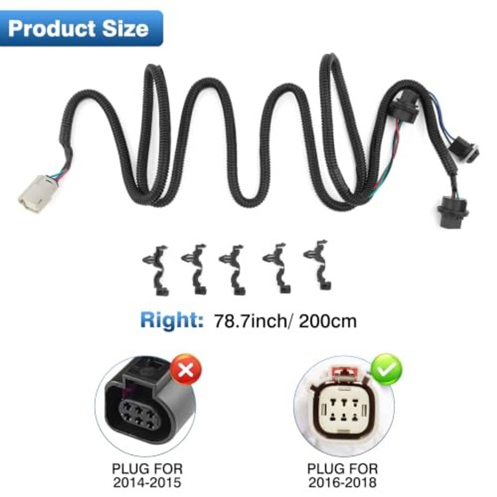 Long black wiring harness with beige multi-pin plug, two end connectors, and several mounting clips
