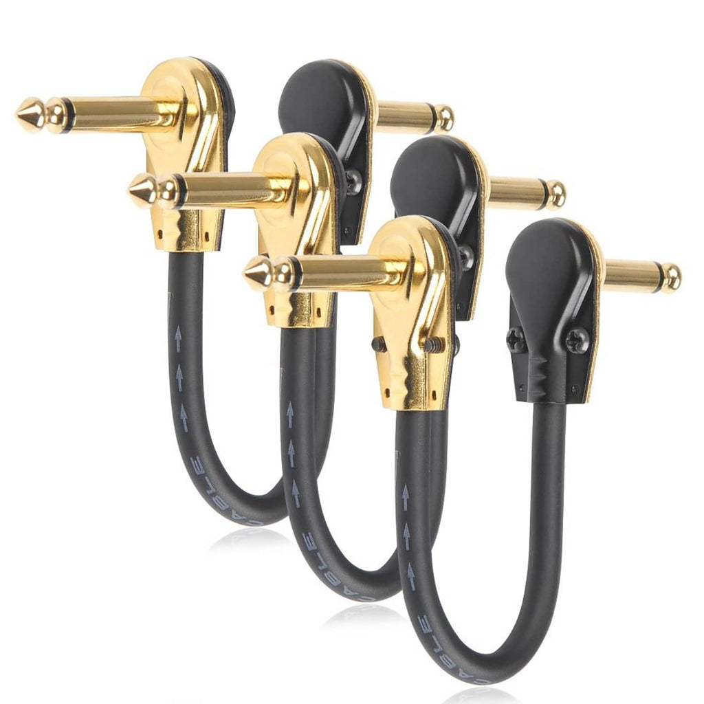 3-pack guitar patch cables, gold 1/4 plugs, black molded ends