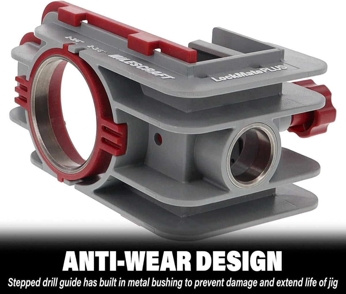 Self-clamping door lock jig with metal drill guide and side mounting clamp