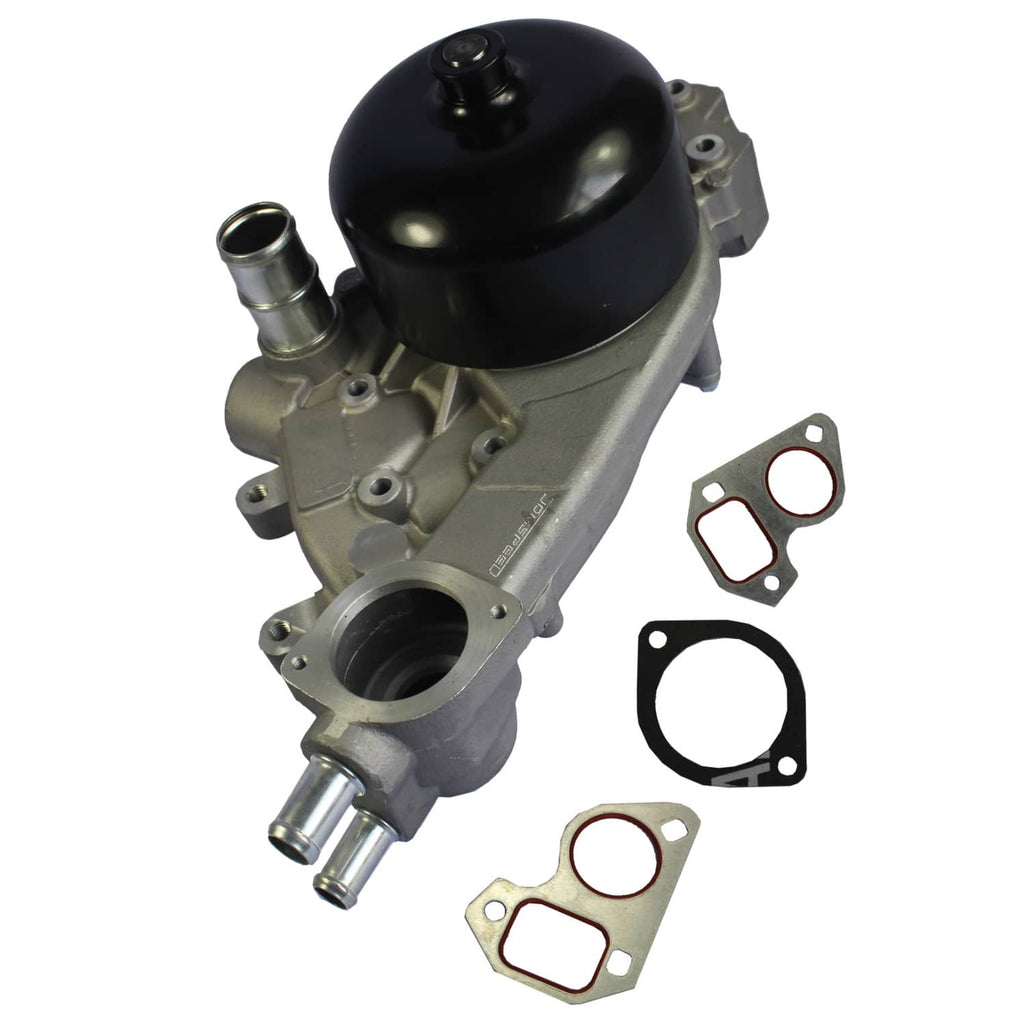 Water pump assembly with black cap, silver housing, and gasket set