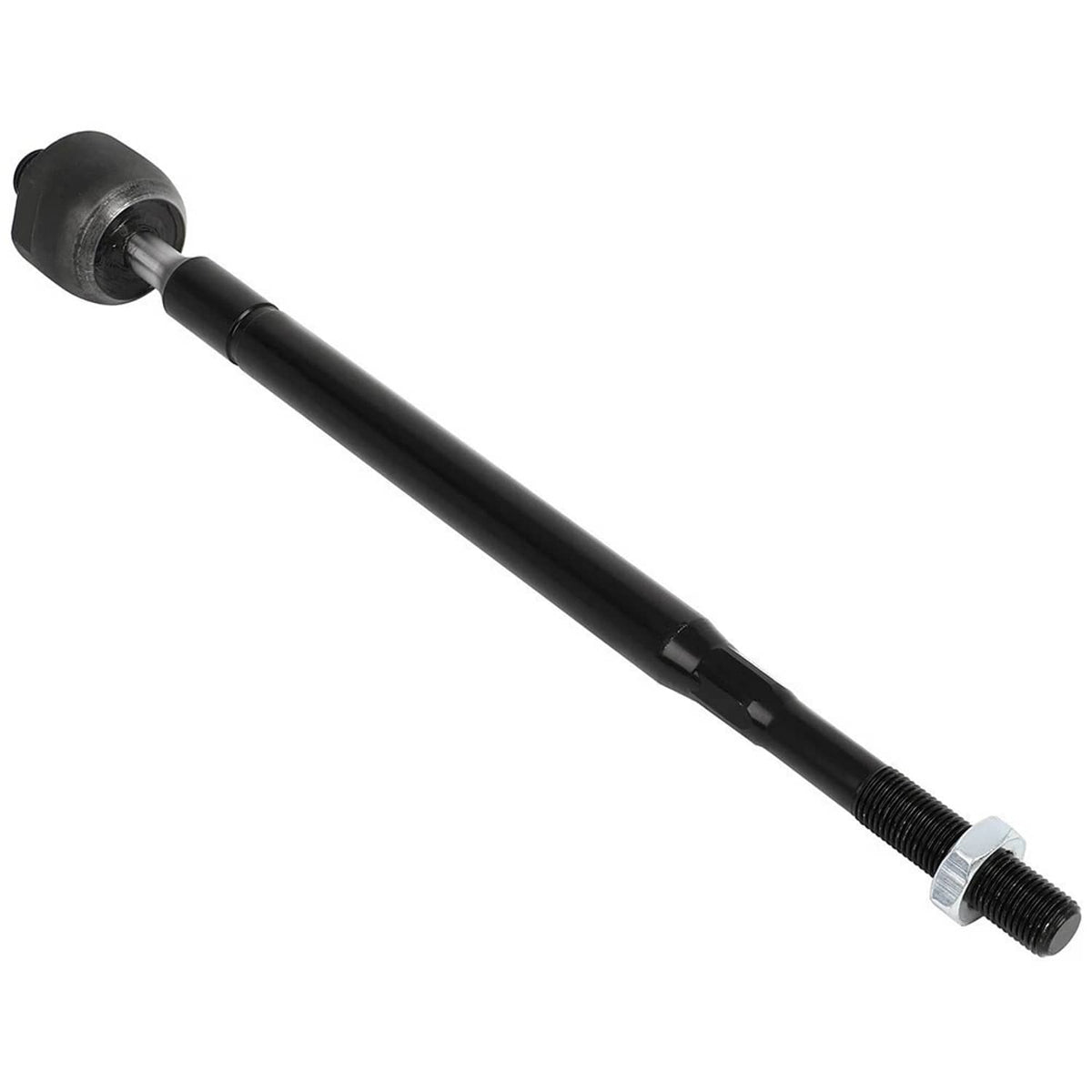 Long tie rod end with rubber dust boot and threaded stud, black finish