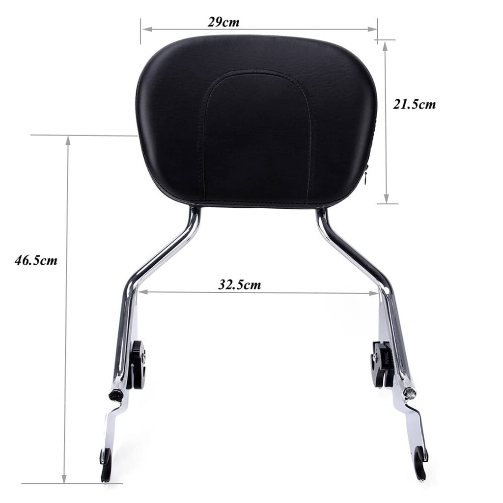 Black padded sissy bar backrest with chrome frame, front view