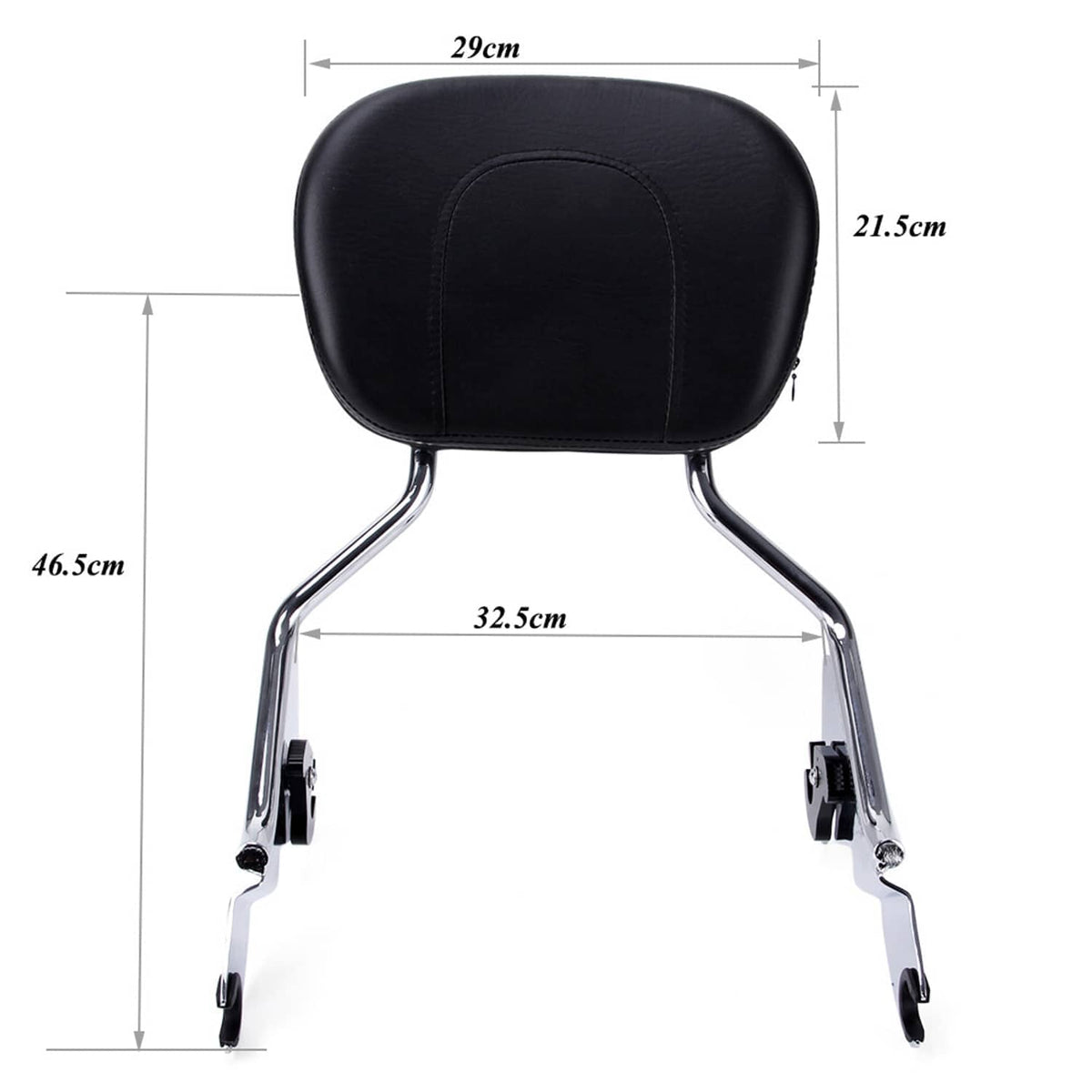 Black padded sissy bar backrest with chrome frame, front view