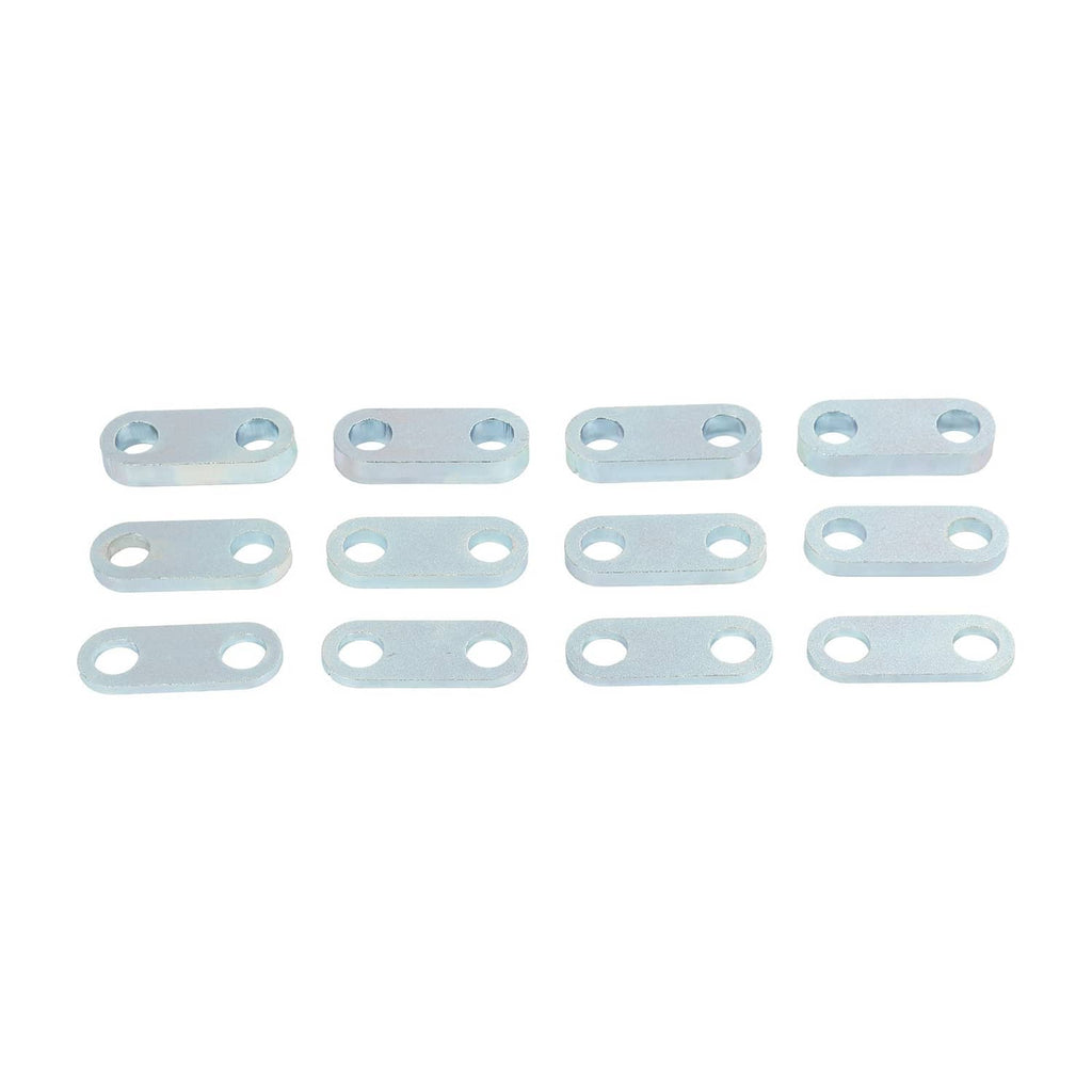 Metal mounting spacers with elongated holes, set of assorted flat pieces