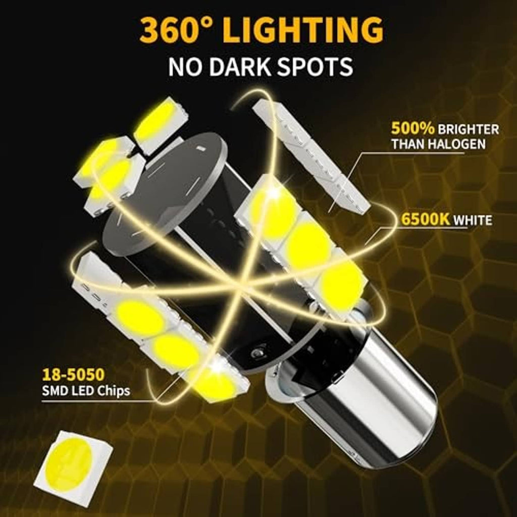 Pair of LED light bulbs with bright yellow LED chips for wide 360-degree lighting