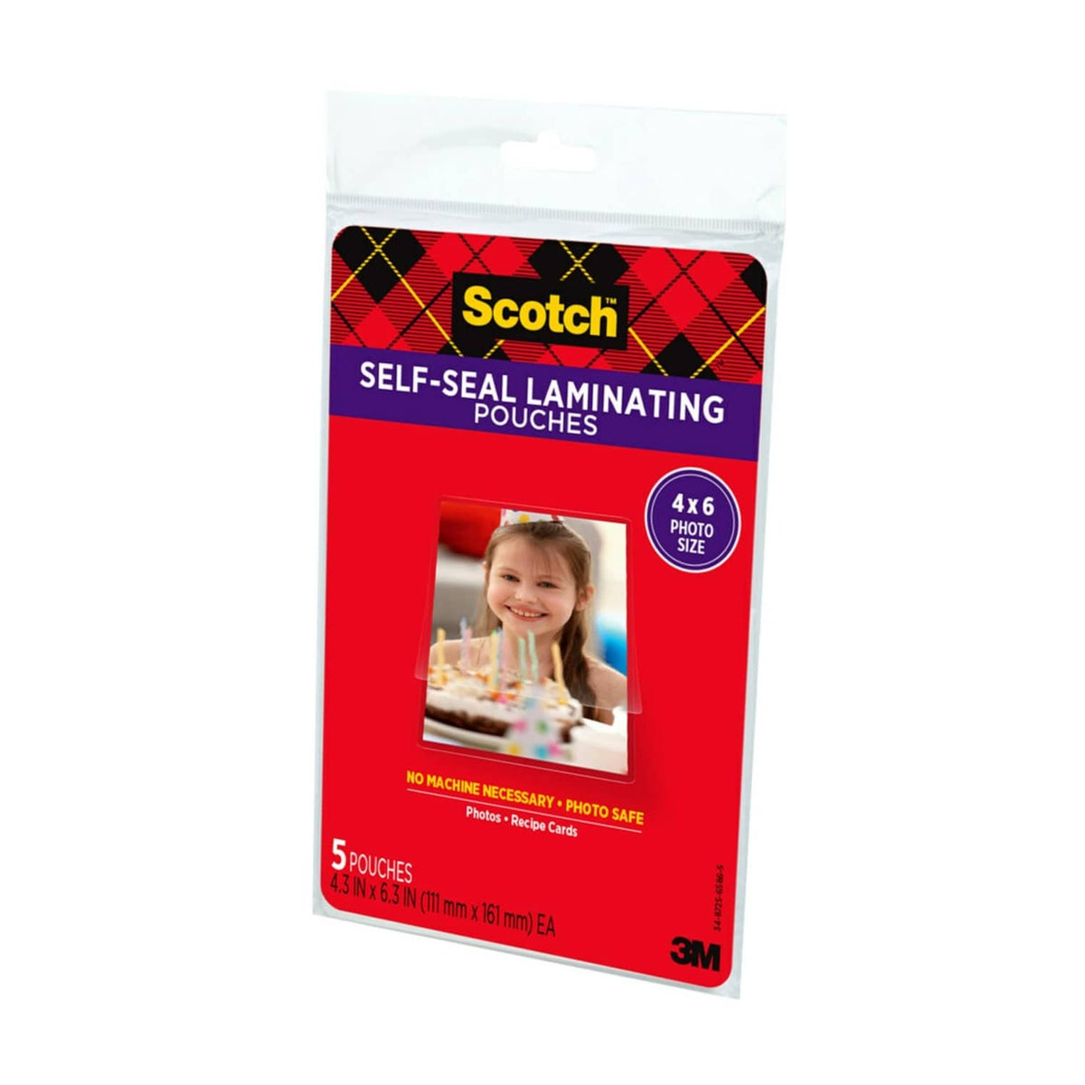 Scotch self-sealing laminating pouches package for 4 x 6 photos, 5 pouches
