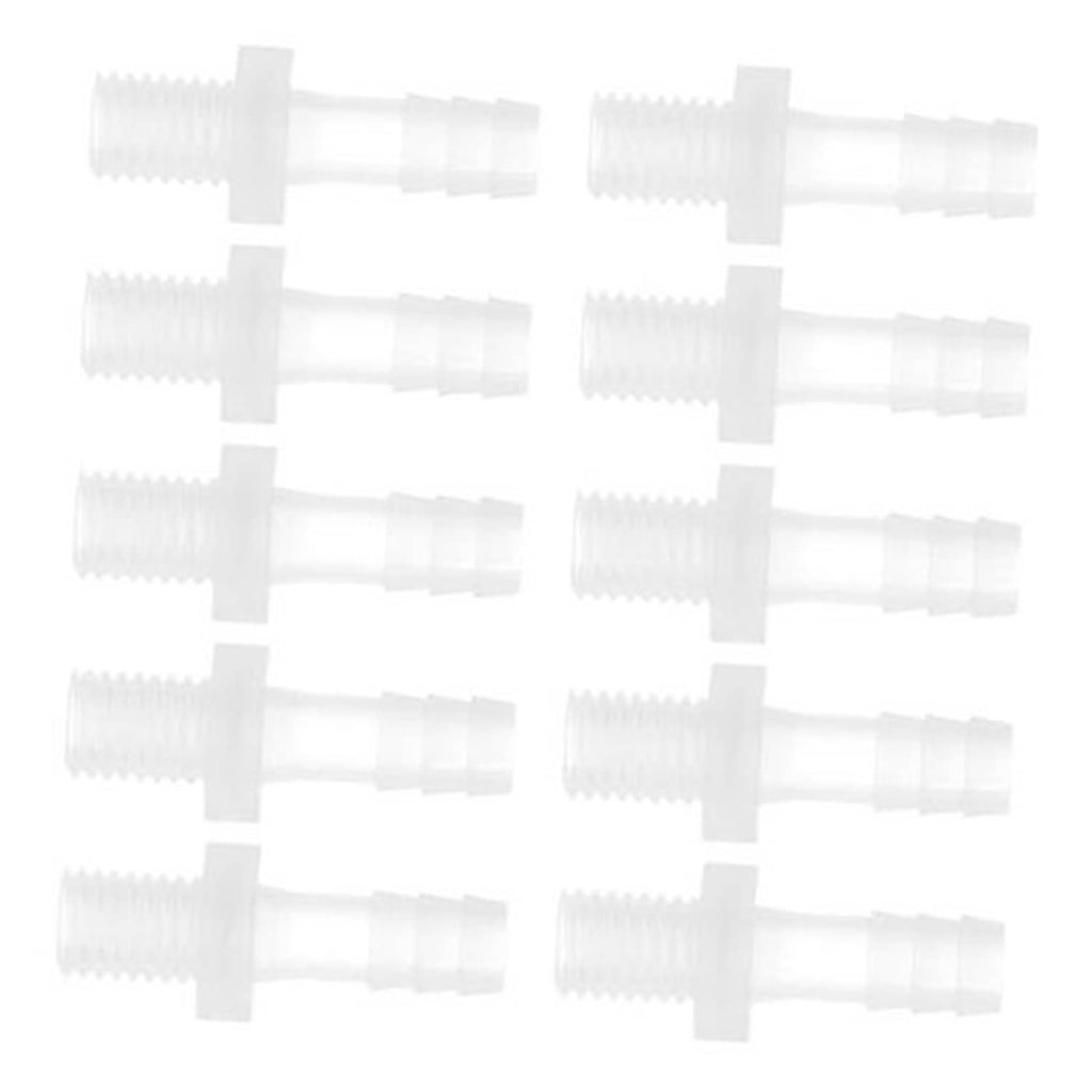 White plastic hose barb adapter set with barbed ends and external M10 thread