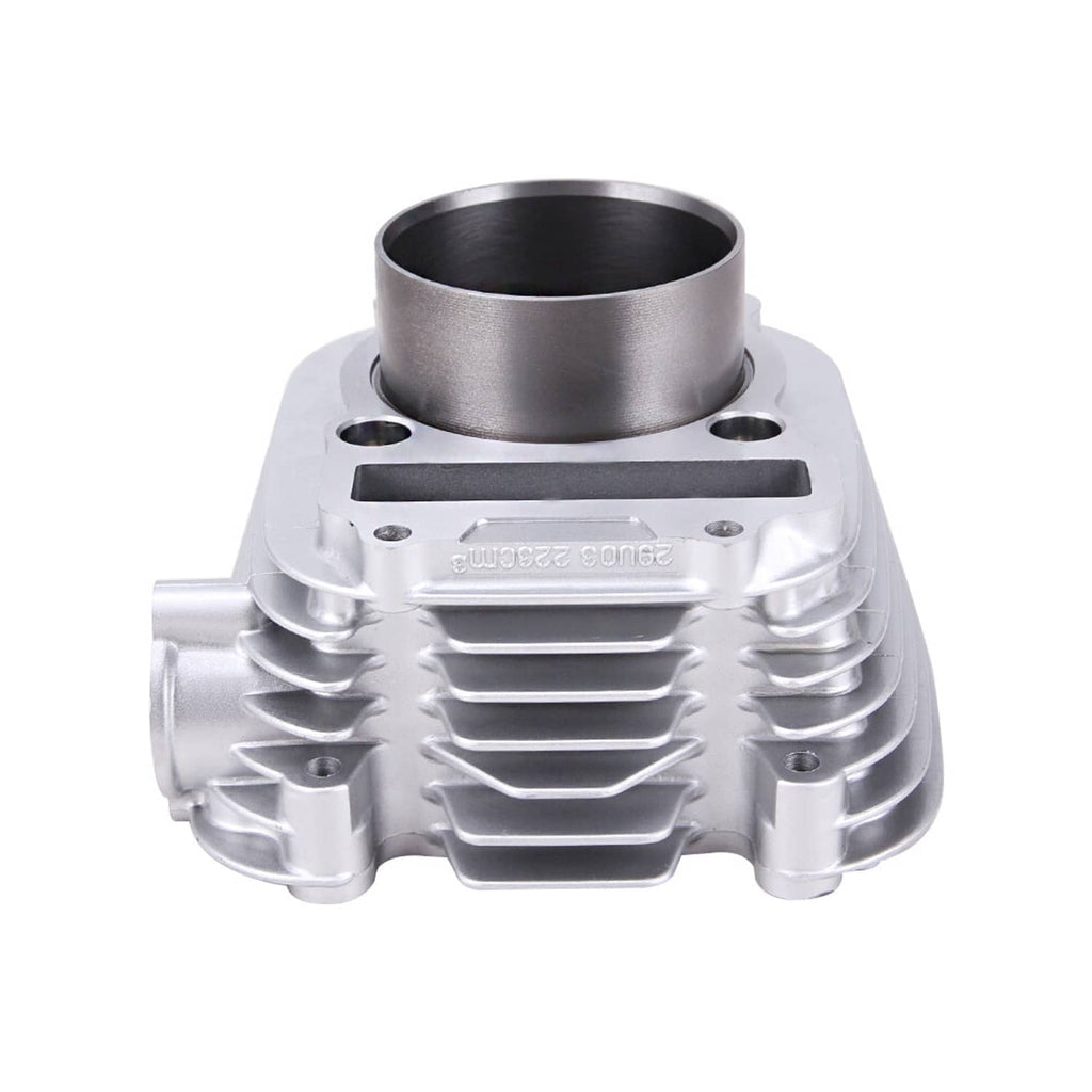 Aluminum motorcycle cylinder with cooling fins and side outlet opening