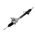 Power steering rack and pinion assembly with black rubber boots and metal housings