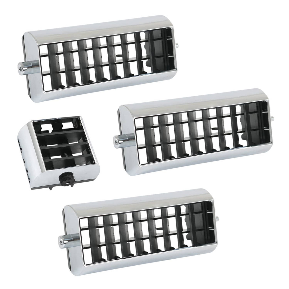 A/C dash vent set: four black slat vents with chrome frames, shown from multiple angles.