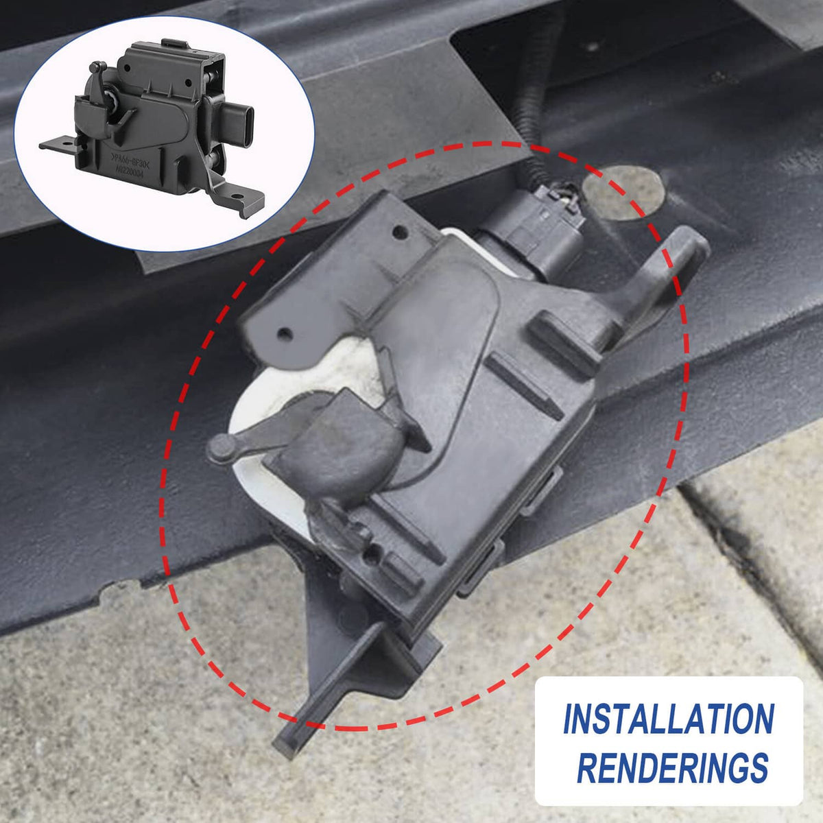 Active grille shutter actuator motor installed in grille opening, black housing
