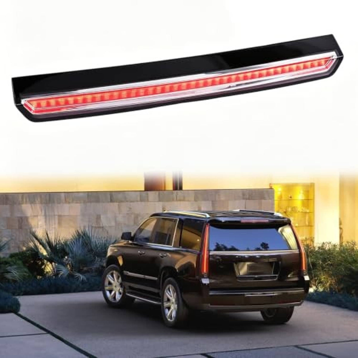 Illuminated LED 3rd brake light bar with red strip and black bezel
