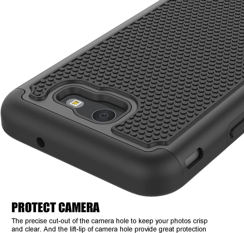 Shockproof phone case close-up of raised camera area with textured grip pattern