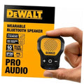 Yellow and black clip-on wearable Bluetooth speaker with control buttons