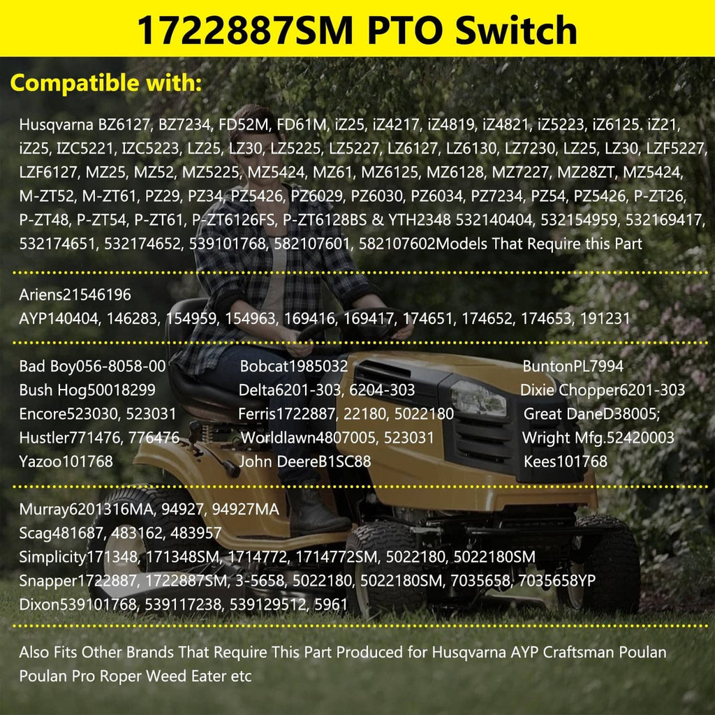 Yellow PTO switch with black base and exposed metal terminals, angled view