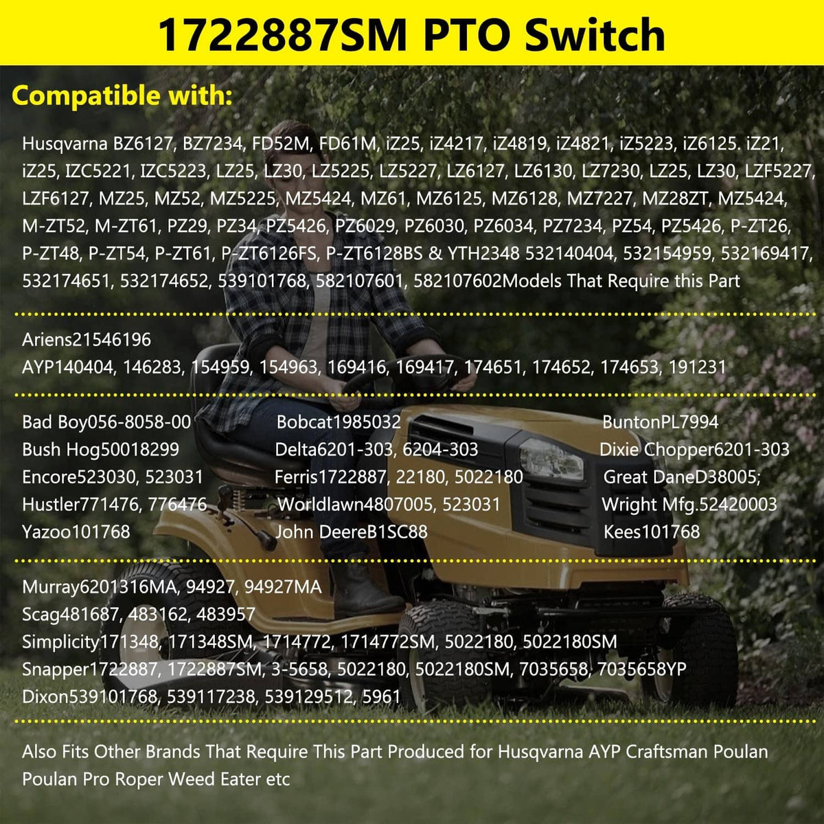 Yellow PTO switch with black base and exposed metal terminals, angled view