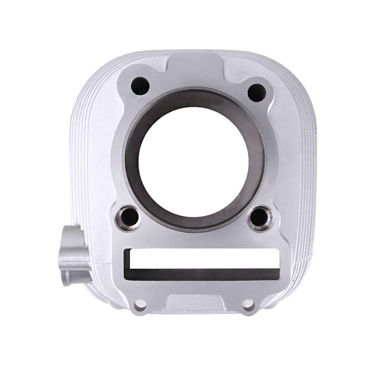 Motorcycle cylinder barrel with circular bore and mounting bolt holes