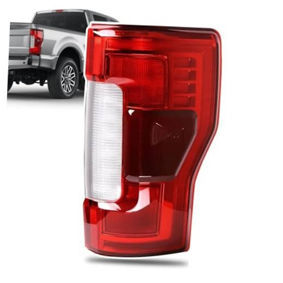Passenger-side tail light assembly with red lens and clear vertical light strip