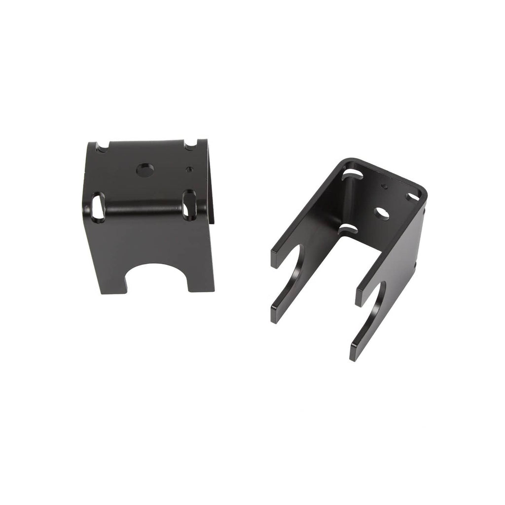 Black drop spindle bracket housings with open mounting slots and bolt holes
