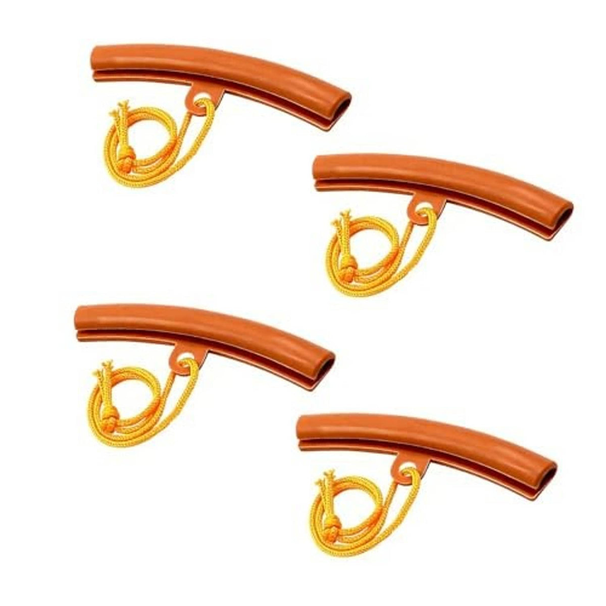 Orange wheel rim protectors with yellow rope loops, 4-piece set