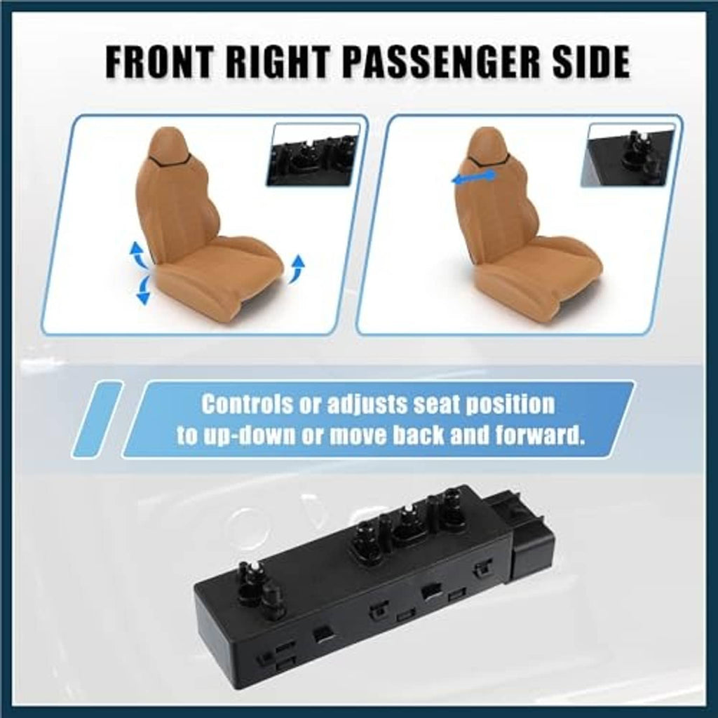 Front passenger side seat control switch module with black knob and port layout