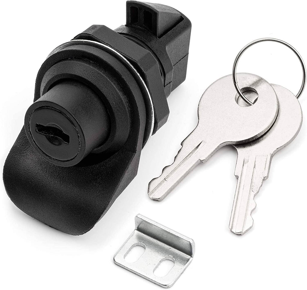 Black key lock cylinder and two keys with mounting bracket