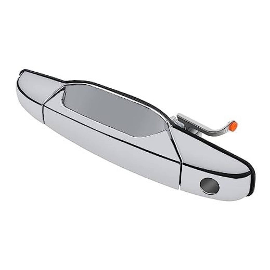 Chrome exterior door handle with orange keyhole light, front driver side