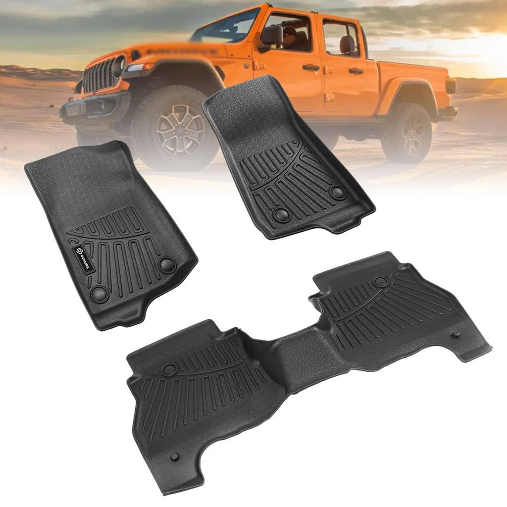 Black 3-piece floor mat set with textured tread and side cutouts for fit