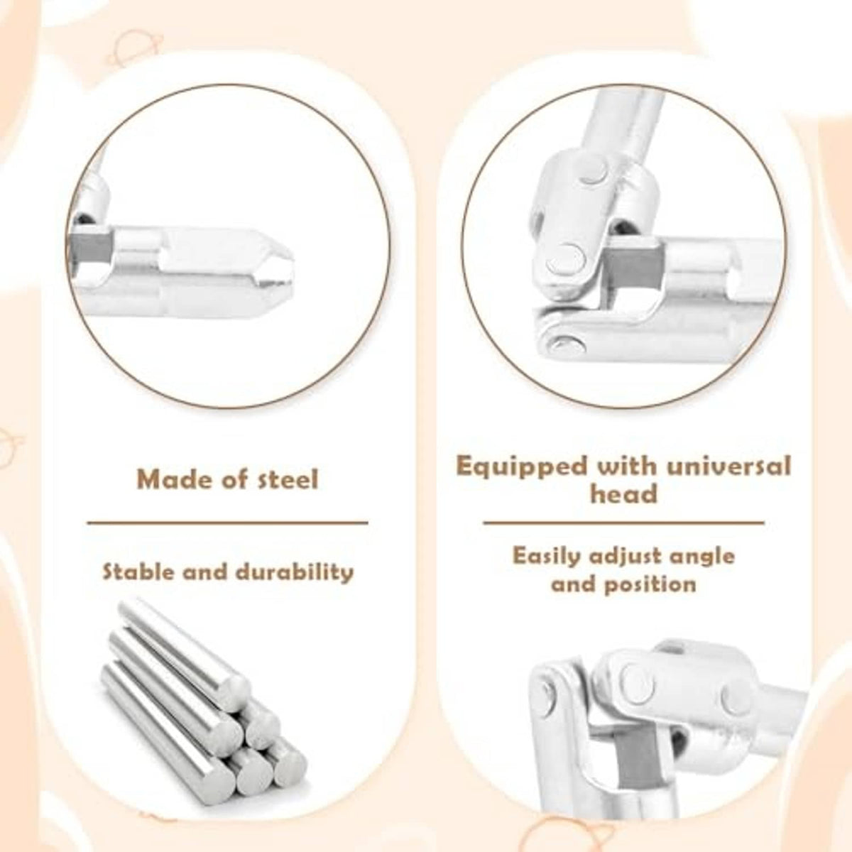 Steel universal joint drop shaft with universal head for angle and position adjustment