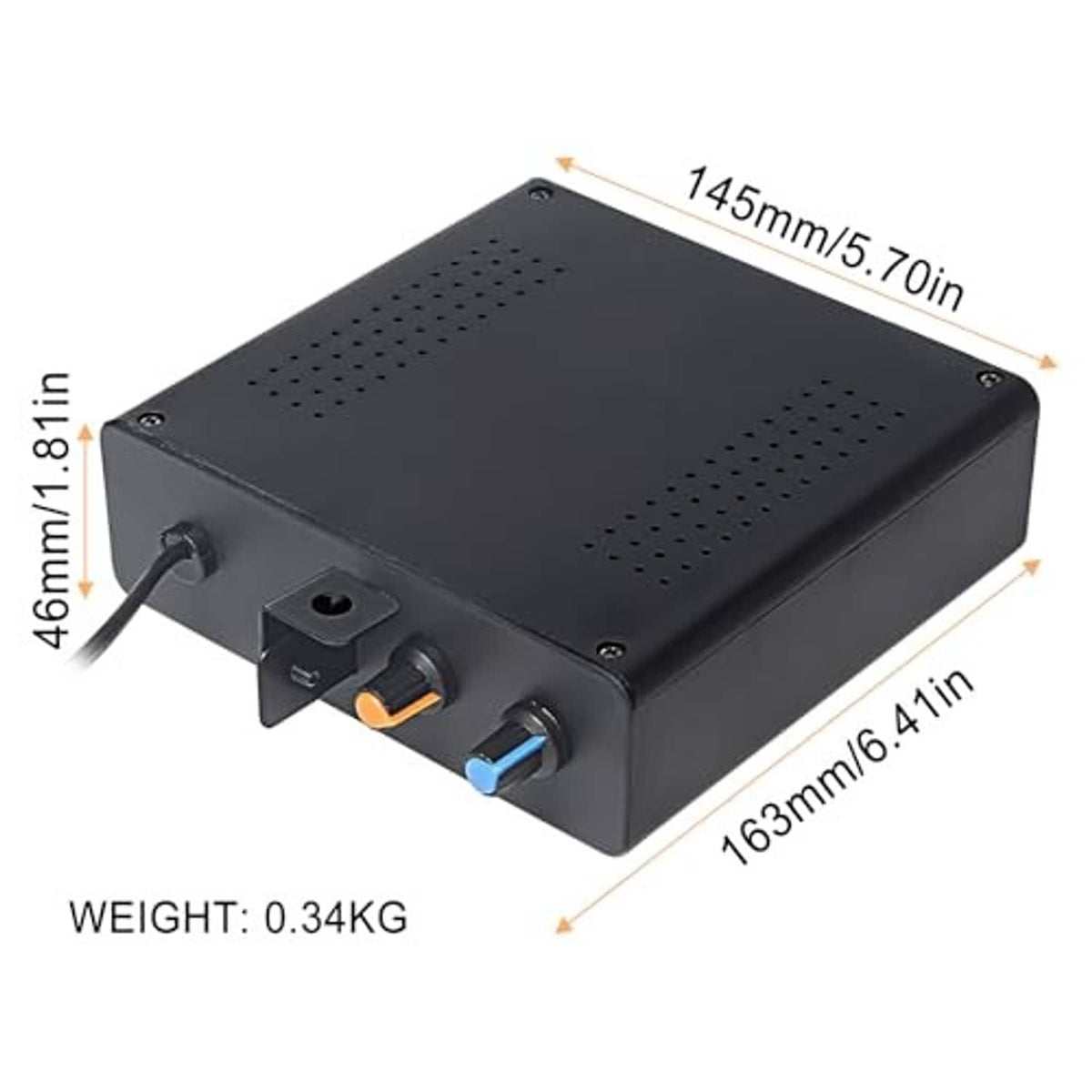 Black LED strobe light rear panel with mounting ports and speaker grille